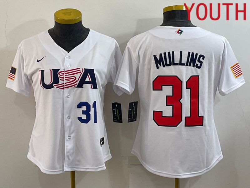 Youth 2023 World Cub USA 31 Mullins White MLB Jersey2